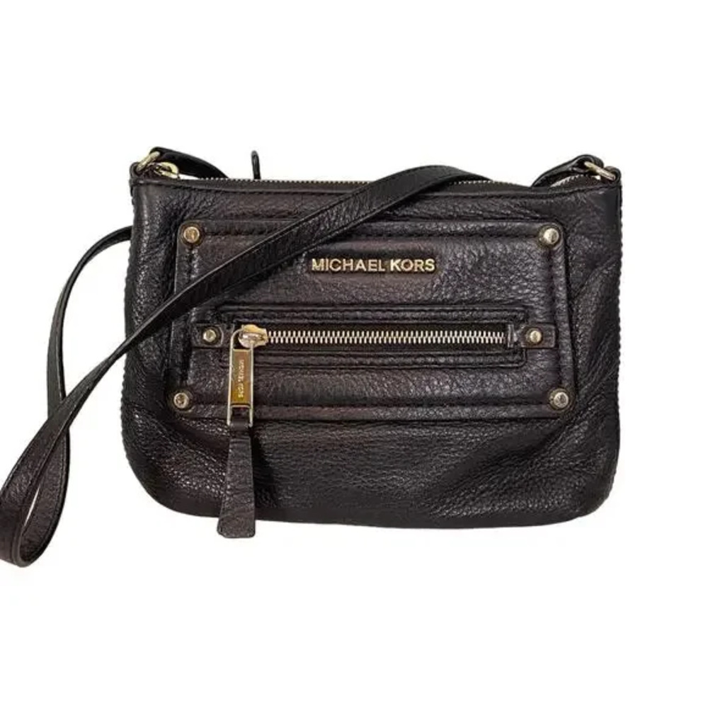 MICHAEL KORS MK Crossbody Shoulder Bag Pebbled Leather Black Casual Everyday